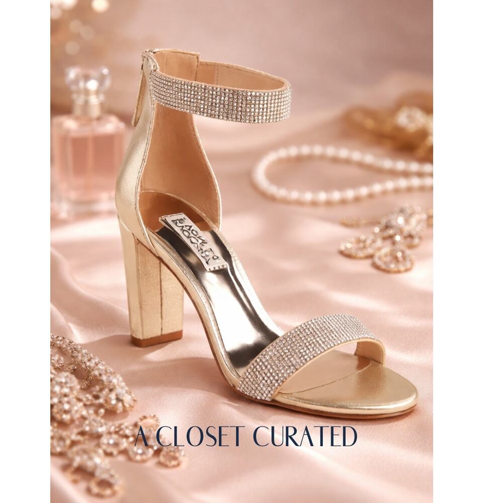 Badgley Mischka Elizabeth Embellished Heels 9  Gold NEW